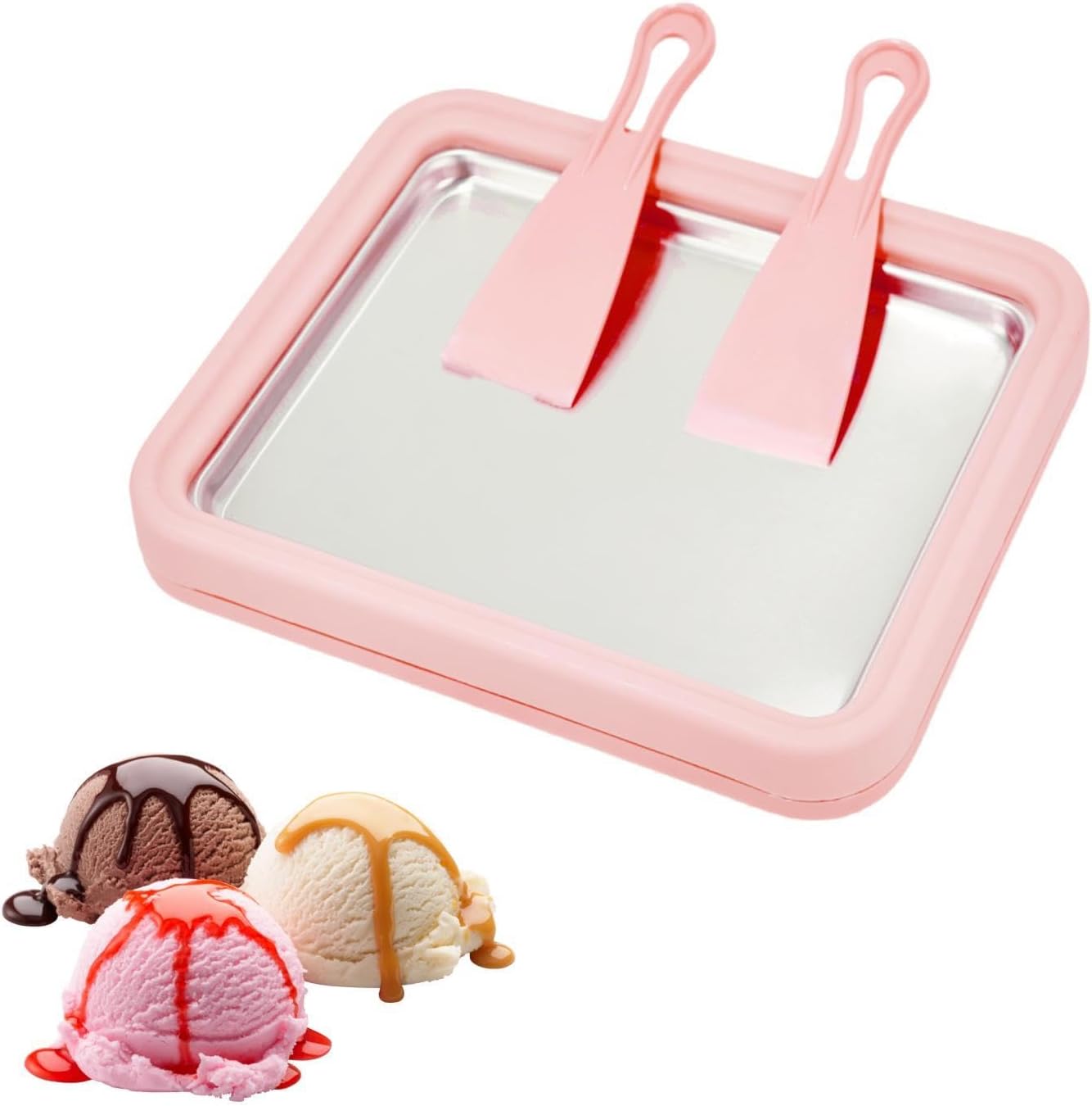 At-Home Rolled Ice Cream Maker Kit, Instant Freeze Plate with 2 Scrapers