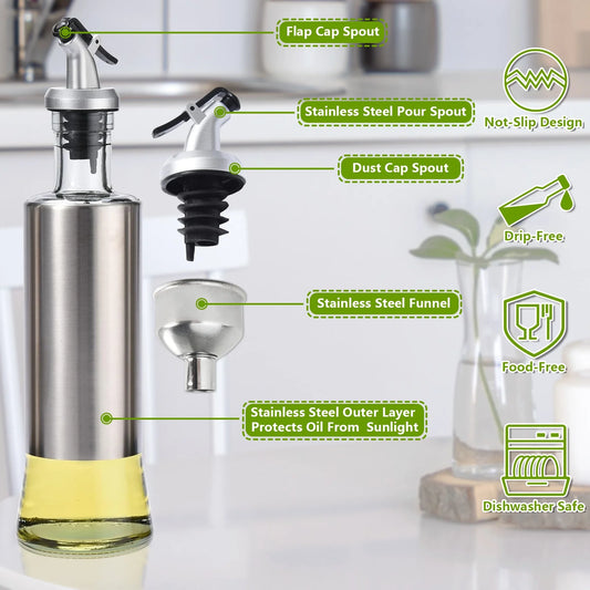 Olive Oil Dispenser Bottle for Kitchen, Glass Oil and Vinegar Dispenser with Flip Top Pourer